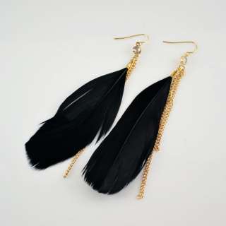 E1970 New Fashion Natural Chic Feather Dangle Earrings Black  