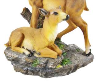 Deer Family Table Lamp W/ Tree Bark Print Shade Nature  