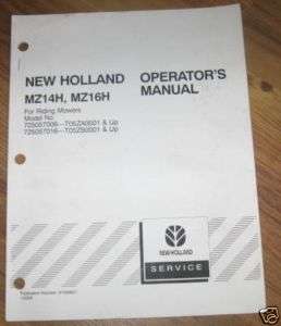New Holland MZ14H MZ16H Riding Mower Operators Manual  