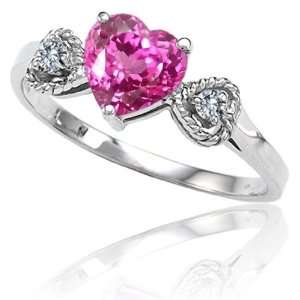 CandyGem 10k Gold Lab Created Heart Shape Pink Topaz and Diamond Ring 