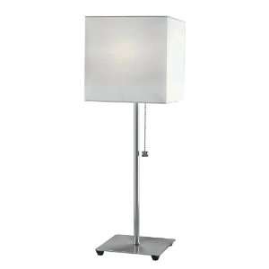   Cube Table Lamp, Polished Steel with Square Shade