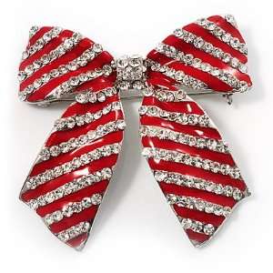  Large Enamel Crystal Bow Brooch (Red) Jewelry