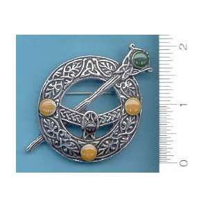  Pin Celtic Brooch w/Stones Large, pewter