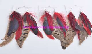 wholesale 24pairs natural feather dangle earrings  