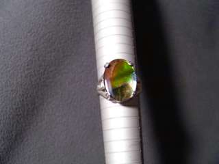 Silver Orange Green 18x13mm Ammolite Stone Sterling Silver Ring Size 9 
