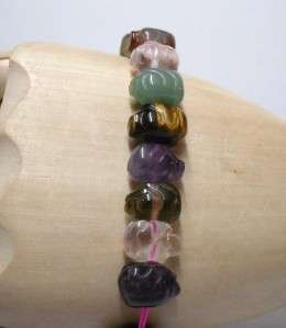 Crystal Rainbow Stone Bead Carved Lucky Pig Bracelet  