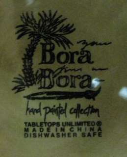 Bora Bora Hand Painted Palm Trees green brown salad plates A7  