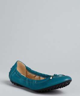 Tods baltic blue leather Dee bow detail ballet flats