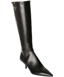 Prada black leather logo kitten heel boots  