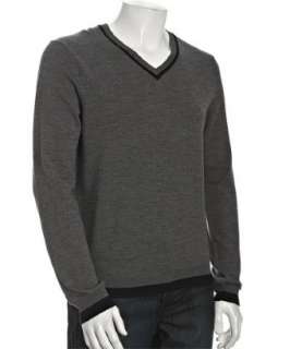 Wyatt grey wool trimmed v neck sweater  