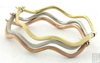 18K TRICOLOR ROSE/WHITE/YELLOW GOLD AMAZING STACKABLE WAVY BANGLE 