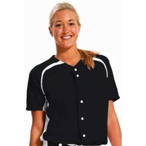 Custom A4 Womens Full Button Power Mesh Softball Jerseys BLACK/WHITE 