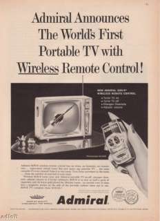 59 Admiral Portable TV w/SON R Remote Control print ad  