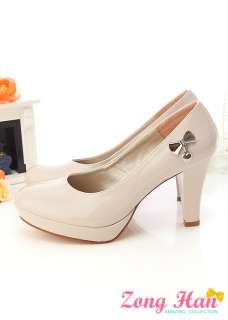 Bow Heart Party Platform Pumps Heels Beige Tea  