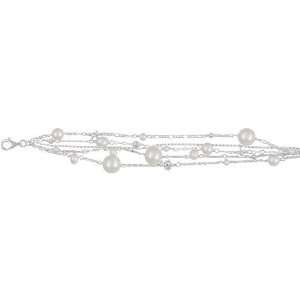   Multi Strand Sterling Silver & White Pearl Bracelet Boma Jewelry