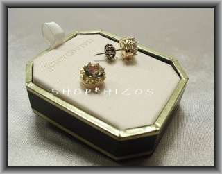   COUTURE PURPLE GREEN CRYSTAL PRINCESS STUD GOLD EARRINGS NIB  