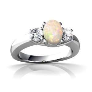  14K White Gold Oval Genuine Opal Ring Size 7.5 Jewelry