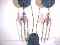 Vintage Look Red Crystal & Stone Chandelier Earrings  