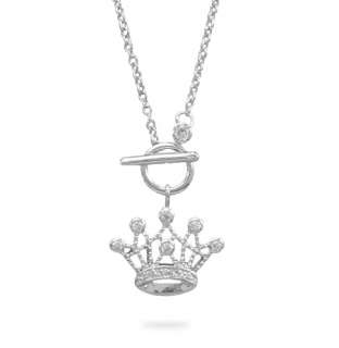 18 Sterling Crown Tiara Queen CZ Toggle Necklace  