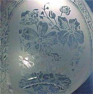 Clear Floral Etched Glass Gas Light 4 X 8 in Lamp Shade  