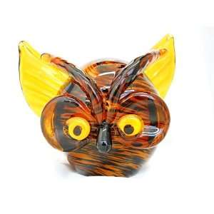   Hand Blown Glass Owl Head with Wings Gold Paperweight