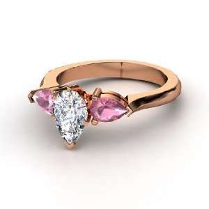   Ring, Pear Diamond 18K Rose Gold Ring with Pink Tourmaline Jewelry