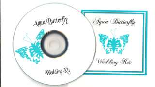 Delux Aqua Butterfly Wedding Invitation Kit on CD  