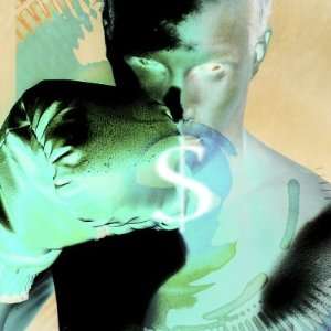  Photographic Negative Image of Man Boxing with Money 