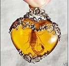 Tibet silver amber Scorpion necklace Pendant.