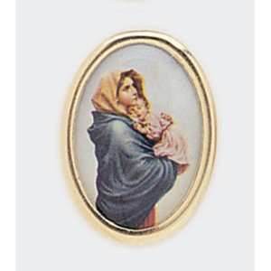  Gold Plated Religious Lapel Pin   Madonna with Child 