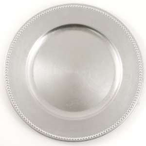 Silver Leaf Beaded Charger Plate Set 13 Inches 4 Pieces  