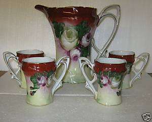 limoge style Floral Pitcher and Glasses Set  