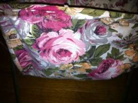 Vtg Folding Roses Wood Knitting Sewing Bag Tote Basket  