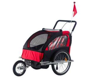2IN1 Double Kids Baby Bike Trailer Stroller Red and Black  