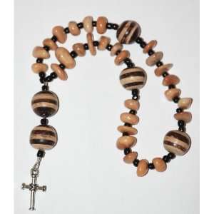   Prayer Beads Coco Mixed Wood and Tan Glass Beads 