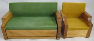   STROMBECKER Wood 8 Doll Furniture Flocked Arm Chair & Green Sofa