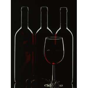  Silhouette of Three Red Wine Bottles and One Red Wine 