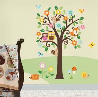 Giant Nursery/Baby Wall Decals Scroll Flowers Tree & Forest Animals 4 