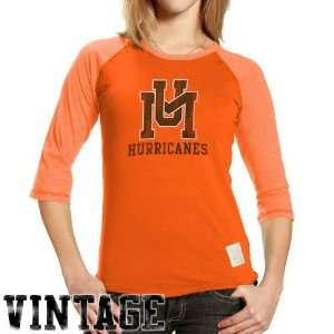  Retro Brand Miami Hurricanes Ladies Orange 3/4 Sleeve Raglan Vintage 