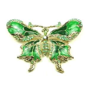  Green Austrian Rhinestone Butterfly Gold Tone Brooch Pin Jewelry