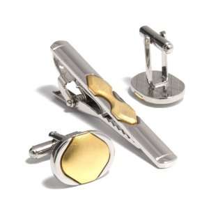   Clip Clasp With Oval Rhodium Plating CuffLinks Set