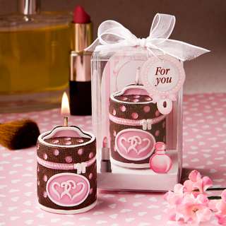 50 Pink and Brown Makeup Case Candle Shower Favors  