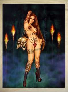 A310 Pin up girl tattoo skull torches barbarity POSTER  