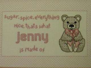 Completed Finished Counted cross stitch 1 JENNY bear E  