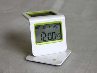 Solar Alarm Clock LCD Digital Calendar Temperature G/W  