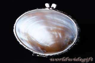 Clam Shell with Brass & Pewter Silver Plate Purse Bag ~ Pocket Coin