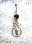   SILVER CURVY COIL SERPENT SNAKE ON DBL BLACK CZ BELLY BUTTON RING