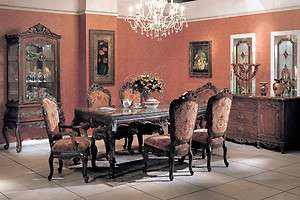 7Pc Traditional Formal Cherry Wood Marble Dining Room Table Set 