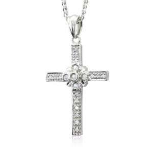  Sterling Silver Cross Diamond Necklace Pendant (HI, I, 0 