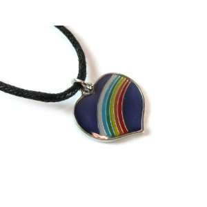    Rainbow Heart Mood Pendant with Slider Cord Necklace Jewelry